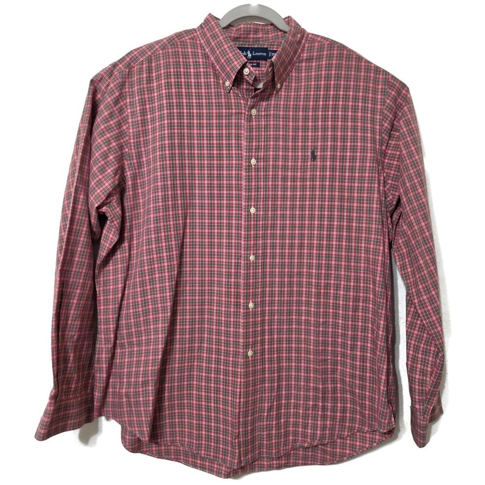 Ralph Lauren Shirt Mens XL Pink Plaid Long Sleeve Button Down Cotton Casual